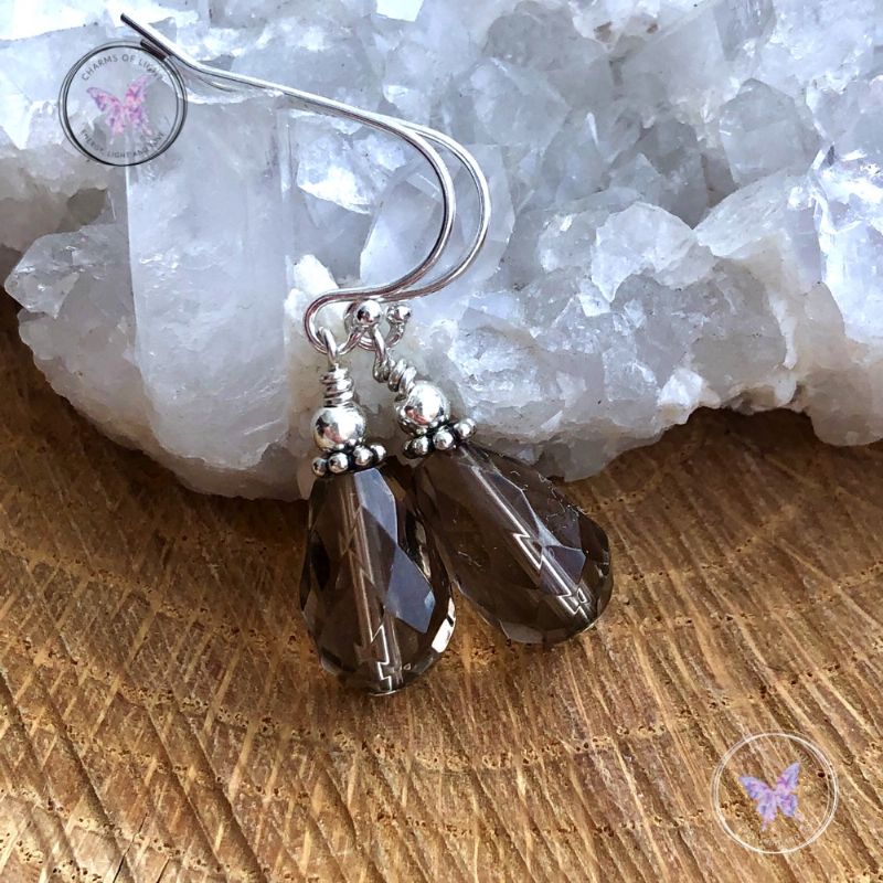 Smokey Quartz Faceted Teardrop Earrings